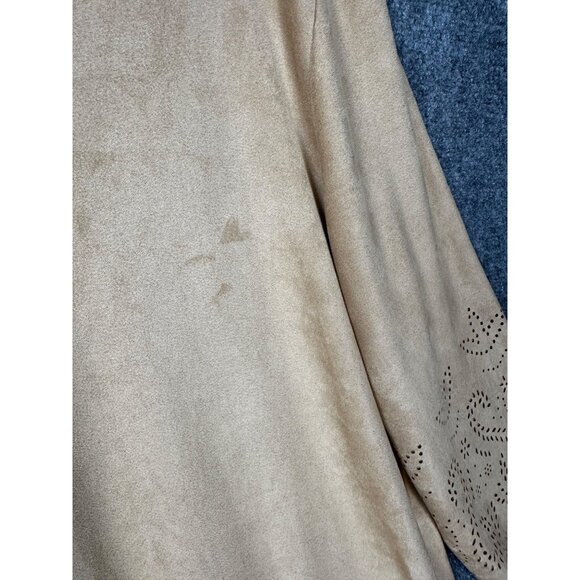 Chicos Faux Suede Tunic Top Size 2/L/12 Tan 3/4 Sleeve Western Cowgirl Country - Picture 8 of 12
